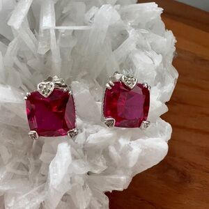 RARE Judith Ripka JR TWO Red Corundum & Diamond Fontaine Earrings